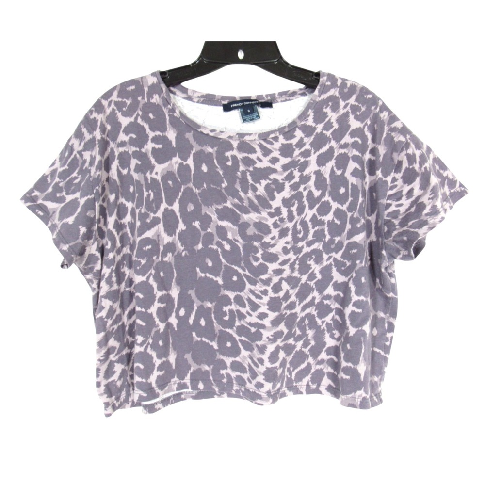FRENCH CONNECTION Lavender/Gray ANIMAL PRINT Twill CROPPED T-SHIRT/TEE TOP S
